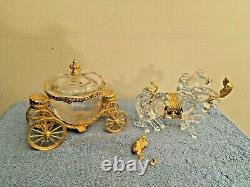Franklin Mint Disney Cinderella Crystal Gold Carriage Horses 2 Piece Set READ AD