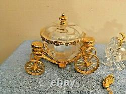 Franklin Mint Disney Cinderella Crystal Gold Carriage Horses 2 Piece Set READ AD