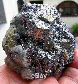 GALENA BRILLIANT CRYSTALS scattered on PYRITES and QUARTZS from PERÚ. FINE PIECE