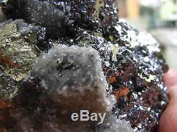 GALENA BRILLIANT CRYSTALS scattered on PYRITES and QUARTZS from PERÚ. FINE PIECE