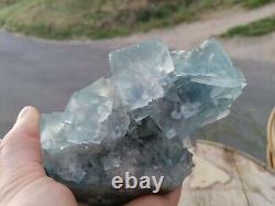 GROSSE PIÈCE 2,1Kg Fluorite bleue et quartz, mine du Burc, Tarn, France