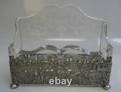 German 4 Piece Desk Set In 800 Fine Silver & Cut/Etched Crystal Classical Design