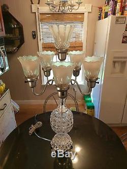 Gorgeous Antique Crystal 6 Light Center Piece Table Lamp