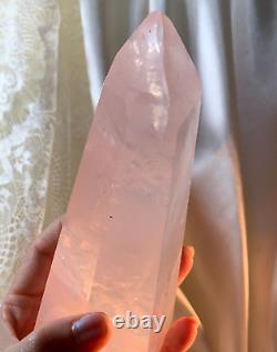 Gorgeous Large Pink Girasol Rose Quartz Polished Crystal Tower Statement Piece