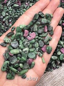 Grade A++ Ruby Zoisite Semi Tumbled Gemstone Mini Chips 4 9 mm, Wholesale Bulk