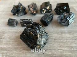 Grade A++ Shiny Black Tourmaline Stones, 0.5-1.25 Natural Black Tourmaline Logs