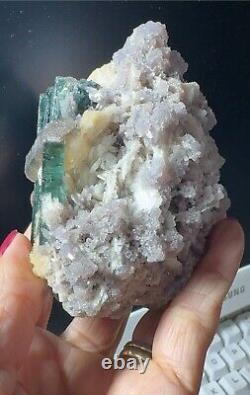 Green tourmaline with quartz, on lepidolite matrix, excellent piece