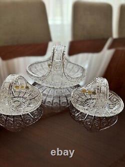 Hand-Cut Czech Crystal Basket Set 3 Pieces