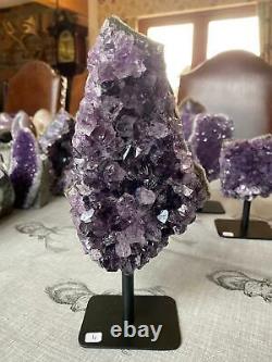 High Grade Amethyst Druzy 4 Geode Piece on Iron Base Stand 1.289g H23xW12xD6cm