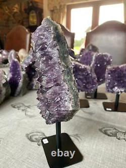 High Grade Amethyst Druzy 4 Geode Piece on Iron Base Stand 1.289g H23xW12xD6cm