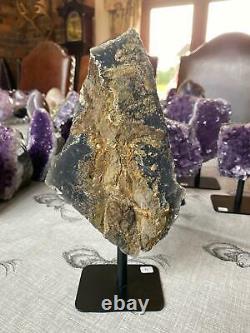 High Grade Amethyst Druzy 4 Geode Piece on Iron Base Stand 1.289g H23xW12xD6cm