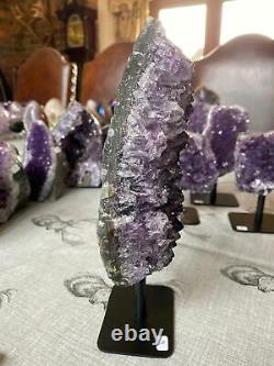 High Grade Amethyst Druzy 4 Geode Piece on Iron Base Stand 1.289g H23xW12xD6cm