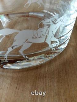 Horse Racing Etched Crystal Bowl'THE MEADOWLANDS' Race Horses & Jockeys