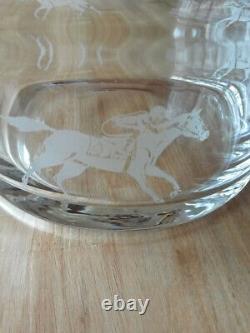 Horse Racing Etched Crystal Bowl'THE MEADOWLANDS' Race Horses & Jockeys