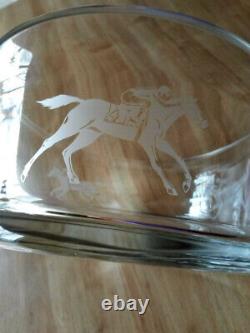 Horse Racing Etched Crystal Bowl'THE MEADOWLANDS' Race Horses & Jockeys