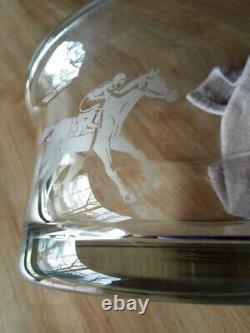 Horse Racing Etched Crystal Bowl'THE MEADOWLANDS' Race Horses & Jockeys