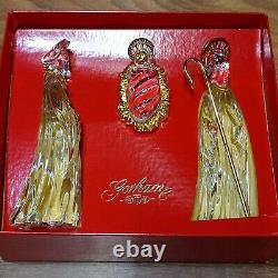 LOT GORHAM Crystal Gold Christmas NATIVITY SCENE 6 PIECE SET w Orig Boxes NICE