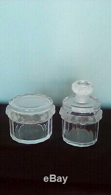 Lailique two piece vanity set perfume and powder jar crystal and satin glass