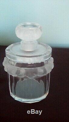 Lailique two piece vanity set perfume and powder jar crystal and satin glass