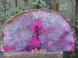 Large Agate Crystal Book Ends / Display Piece Dyed Hot Pink 3.42kg Omni New Age