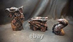 Large Garnet And Arfvedsonite 3 Piece Dragon 1.33 Kg
