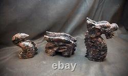 Large Garnet And Arfvedsonite 3 Piece Dragon 1.33 Kg