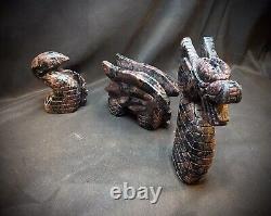 Large Garnet And Arfvedsonite 3 Piece Dragon 1.33 Kg