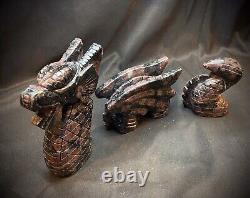 Large Garnet And Arfvedsonite 3 Piece Dragon 1.33 Kg