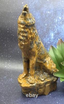 Large Mountain Jasper Hand Carved Wolf, Crystal Wolf Howling Wolf Display Piece