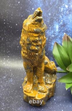 Large Mountain Jasper Hand Carved Wolf, Crystal Wolf Howling Wolf Display Piece