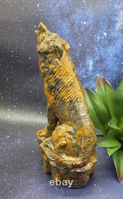 Large Mountain Jasper Hand Carved Wolf, Crystal Wolf Howling Wolf Display Piece