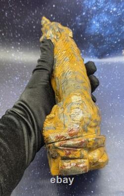 Large Mountain Jasper Hand Carved Wolf, Crystal Wolf Howling Wolf Display Piece