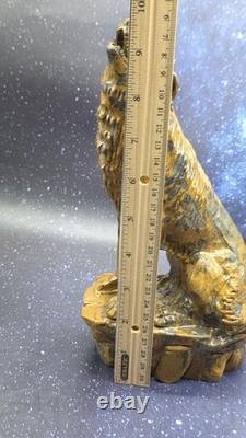 Large Mountain Jasper Hand Carved Wolf, Crystal Wolf Howling Wolf Display Piece