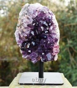 Large Natural Amethyst Cluster Crystal Piece On Stand In Luxury Gift Box
