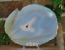 Large Natural Polished Agate Crystal Slice With Stand 301 Grams Display Piece