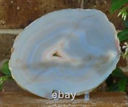 Large Natural Polished Agate Crystal Slice With Stand 301 Grams Display Piece