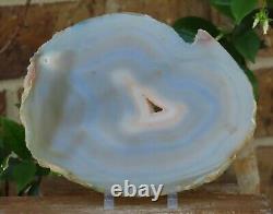 Large Natural Polished Agate Crystal Slice With Stand 301 Grams Display Piece