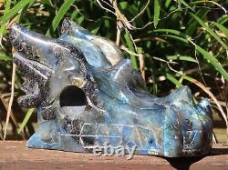 Large Polished Labradorite Dragon Skull Crystal Display Piece Hand Carved