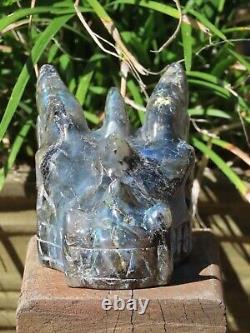 Large Polished Labradorite Dragon Skull Crystal Display Piece Hand Carved
