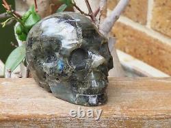 Large Polished Labradorite Skull Crystal Display Piece Hand Carved