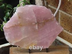 Large Polished Rose Quartz Crystal Display Piece with Stand