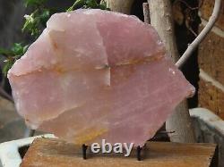 Large Polished Rose Quartz Crystal Display Piece with Stand