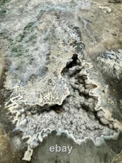 Large Quartz Agate Slab with Druzy Crystal and Moss Inclusions Display Piece