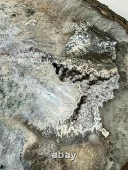 Large Quartz Agate Slab with Druzy Crystal and Moss Inclusions Display Piece