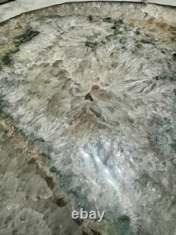 Large Quartz Agate Slab with Druzy Crystal and Moss Inclusions Display Piece