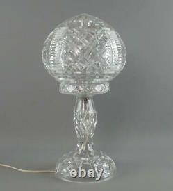Large Vintage Art Deco 2 Piece Cut Crystal Glass Globe Mushroom Table Lamp