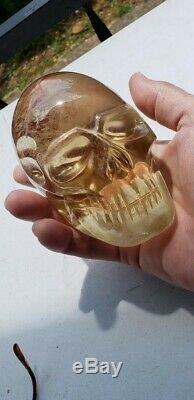 Large & energetic, deep natural color CITRINE CRYSTAL SKULL! Remarkable piece