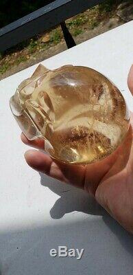 Large & energetic, deep natural color CITRINE CRYSTAL SKULL! Remarkable piece