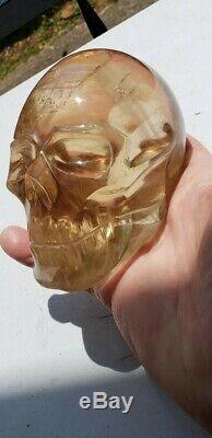 Large & energetic, deep natural color CITRINE CRYSTAL SKULL! Remarkable piece