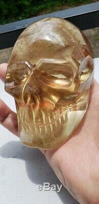 Large & energetic, deep natural color CITRINE CRYSTAL SKULL! Remarkable piece